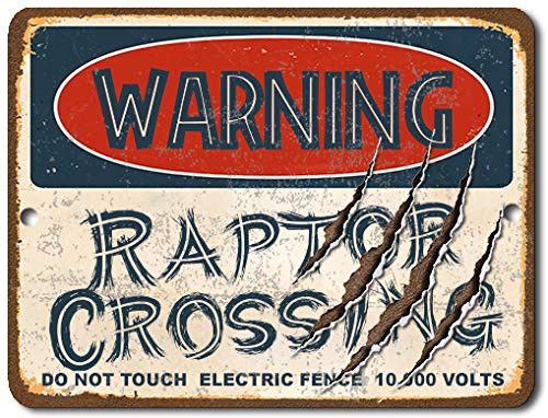 BA IMAGE Warning Jurassic Dinosaur Metal Sign _9x12_ Raptor Crossing_