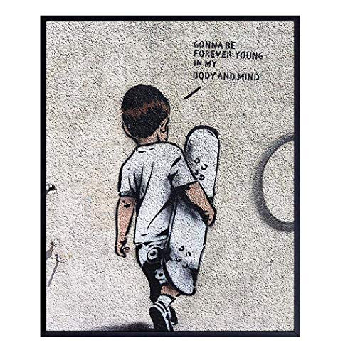 Banksy Forever Young Street Art Graffiti Poster Print _ 8x10 Home Decor Photo Picture for Bedroom_ Living Room _ Cool Unique Wall Art Gift for Urban Mural Fans _ Unframed