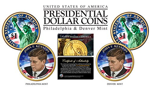 Colorized 2_sided JOHN F KENNEDY 2015 Presidential  1 Dollar 2_Coin Set P and D MINT