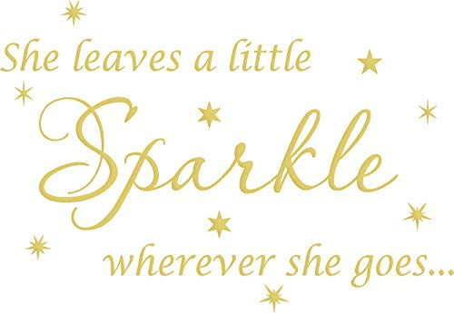VWAQ She Leaves A Little Sparkle Wherever She Goes Wall Art Decal Sticker Decor for Girls Room _Gold_ 9 inch  H X 14 inch  W_