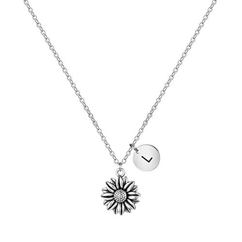 L Dainty Initial Charm Necklace Inspirational Mother's Day Gifts for Mom Her Wife Sister Daughter Sunflower Jewelry Personalized Alphabet