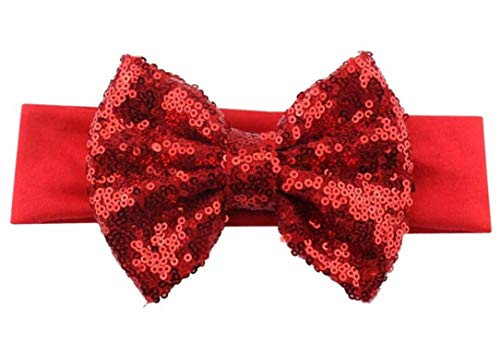 red baby headband _ Newborn headband _ sequin bow baby headband _ girls headband _ red bow _ sparkle bow headband _ 13 inch  _ 0_3 months