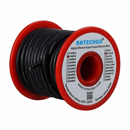 BNTECHGO 14 Gauge Silicone Wire Spool 25 ft Black Flexible 14 AWG Stranded Tinned Copper Wire