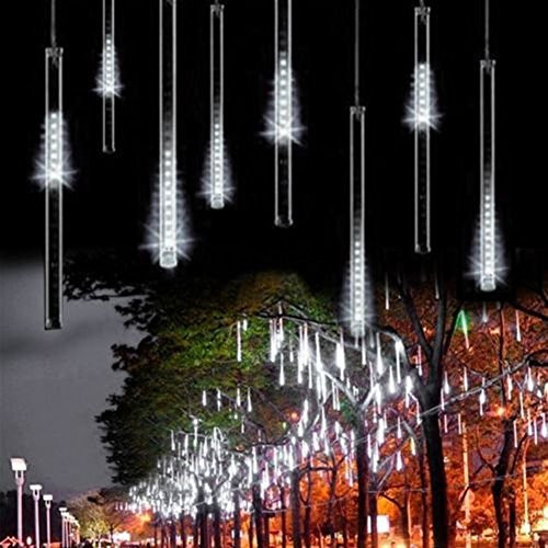 Yunan LED Falling Rain Lights with 30cm 8 Tube 144 LEDs, Meteor Shower Lights, Icicle Snow Fall String LED Cascading Lights for Wedding, Party, Holiday, Xmas Decoration (White)