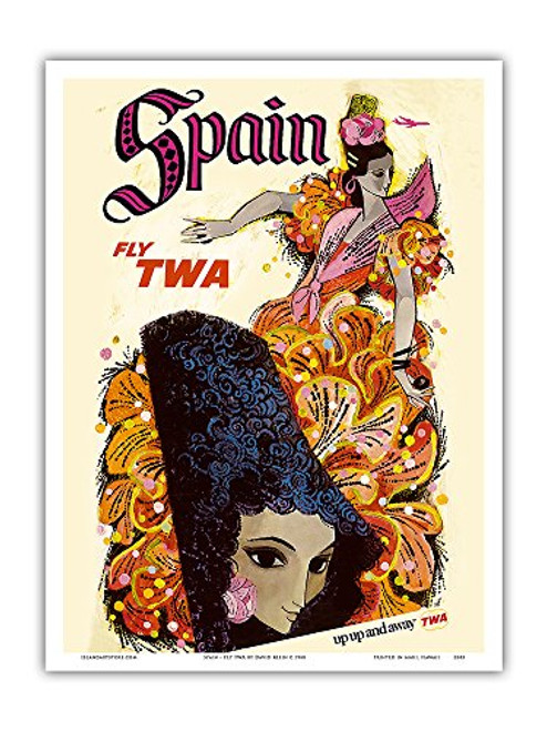 Pacifica Island Art _ Spain _ Flamenco Dancer _ Fly TWA _Trans World Airlines_ _ Vintage Airline Travel Poster by David Klein c.1968 _ Master Art Print _ 9in x 12in Pacifica Island Art _ Spain _ Flamenco Dancer _ Fly TWA _Trans World Airlines_ _ Vintage Airline Travel Poster by David Klein c.1968 _ Master Art Print _ 9in x 12in