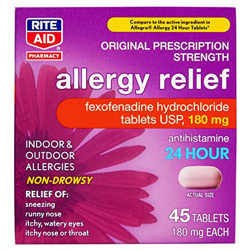 Rite Aid Allergy Relief Fexofenadine Hydrochloride 180mg _ 45 Tablets _ Non_Drowsy Allergy Medicine _ 24 Hour Relief