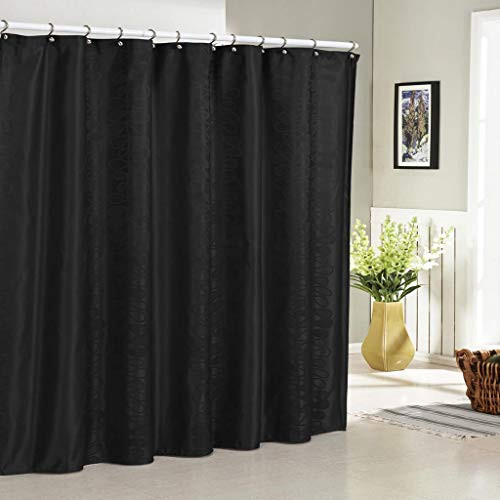 Duck River Textiles - Hoyt Floral Linen Textured Mildew Resistant Fabric Shower Curtain Liner For Bathroom Waterproof | Water Repellent & Antibacterial - Assorted Colors - (70 X 72 Inch - Black)