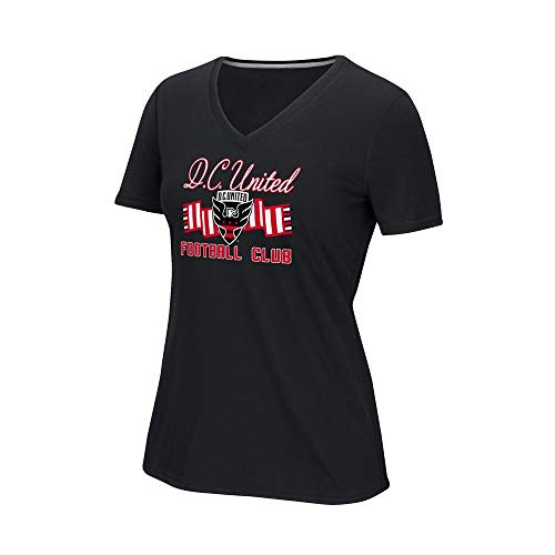 adidas D.C. United MLS Women's Black Middle Scarf Team Graphic V_Neck T_Shirt _S_