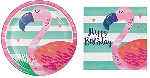 Flamingo Birthday Party Dessert Plates _16_ and Lunch Napkins _16_ Bundle