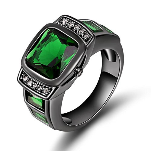 Aunyamanee Jewelry Shop Emerald Cut Size 8_9_10_11 Man's Black 18K Gold Filled AAA Emerald Wedding Rings _11_