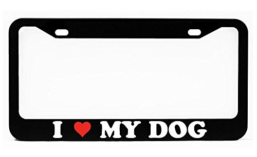 Huck K Custom I Love _Heart_ My Dog pet Glossy Black License Plate Frame Huck K Custom I Love _Heart_ My Dog pet Glossy Black License Plate Frame