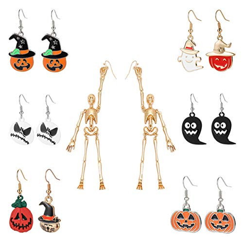 Nanafast Halloween Earrings Set Pumpkin Ghost Skeleton Dangle Earrings for Women Girls Halloween Party Earrings Gifts 7 Pairs Nanafast Halloween Earrings Set Pumpkin Ghost Skeleton Dangle Earrings for Women Girls Halloween Party Earrings Gifts 7 Pairs
