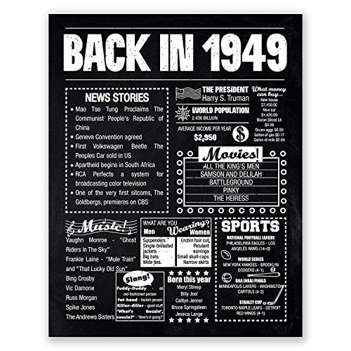 8x10 1949 Birthday Gift    Back in 1949 Black and White Poster    72nd Birthday Gift    72nd Party Decoration    72nd Birthday Sign    Born in 1949 Print