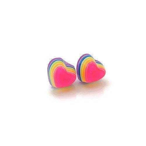Invisible Clip On Tiny 8mm Layered Rainbow Heart Earrings for Non_Pierced Ears