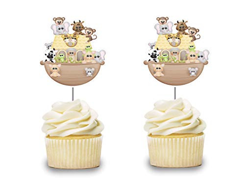 Noah Ark Cupcake Toppers 12 pcs_ Noah's Ark Animals Cake Picks Birthday Decoration_ Party Supplies_ Neutral Baby Shower