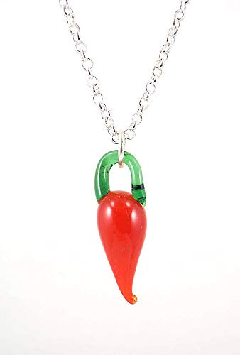 Red Hot Chili Pepper Pendant Necklace on Silver Toned Rolo Chain for Cinco De Mayo