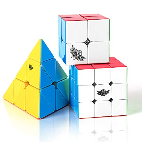 Roxenda Speed Cube Set_ Cyclone Boys 2x2x2 3x3x3 Pyramid Speed Cube Stickerless Magic Cube Set of 3