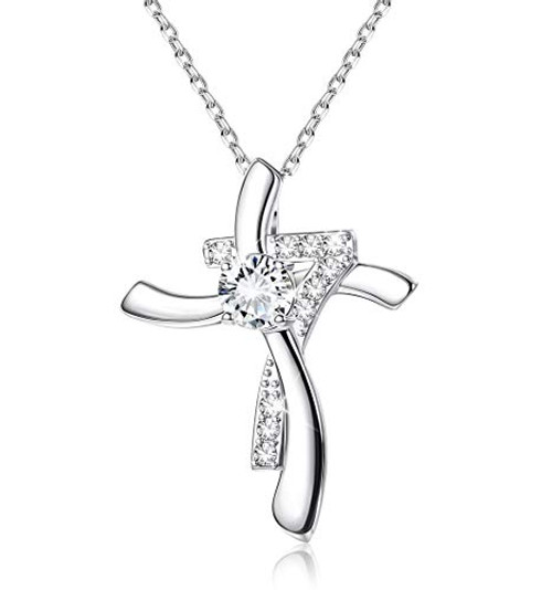 Sllaiss 925 Sterling Silver with Swarovski Cubic Zirconia Cross Lucky Seven Pendant Necklace for Christian Faith Fine Jewelry Sllaiss 925 Sterling Silver with Swarovski Cubic Zirconia Cross Lucky Seven Pendant Necklace for Christian Faith Fine Jewelry