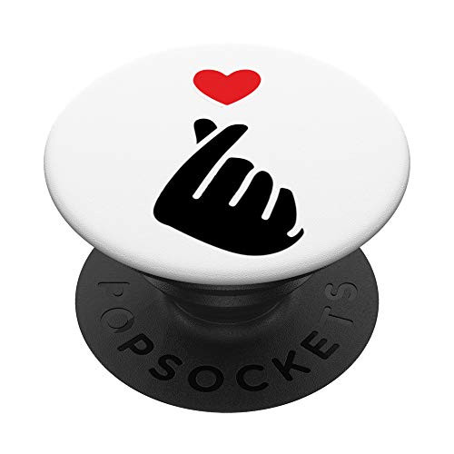 Saranghae K_Pop Finger Heart Korean Love _ Black PopSockets Grip and Stand for Phones and Tablets