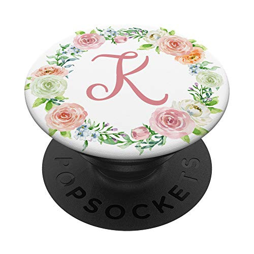 Pretty Letter K Rose Flower Monogram On White Floral Wreath PopSockets PopGrip Swappable Grip for Phones and Tablets Pretty Letter K Rose Flower Monogram On White Floral Wreath PopSockets PopGrip Swappable Grip for Phones and Tablets