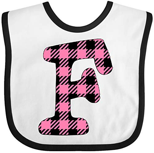 Inktastic Pink Buffalo Plaid Initial F Baby Bib White and Black 3c8bb