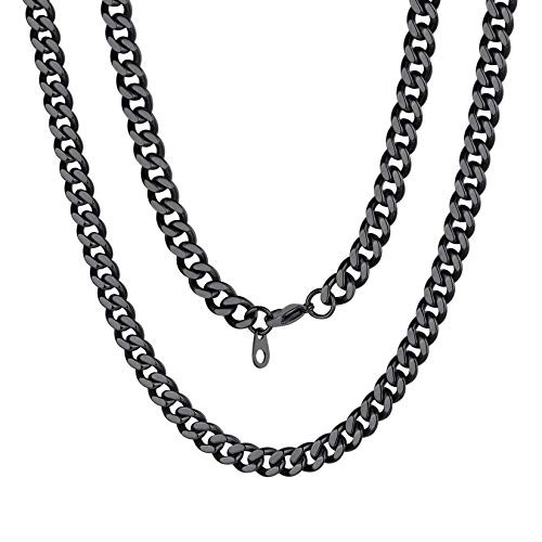 ChainsPro Black Necklace 7mm 20inch Cuban Chain