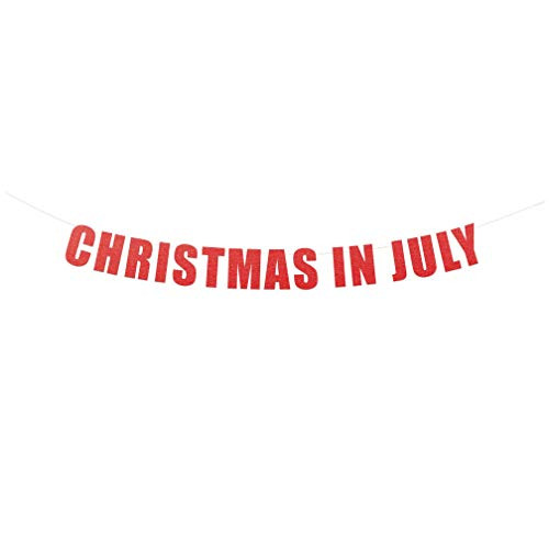 Christmas in July Banner Sign _ Merry Christmas in July Party Banner Hanging Letter Sign _Red Metallic_