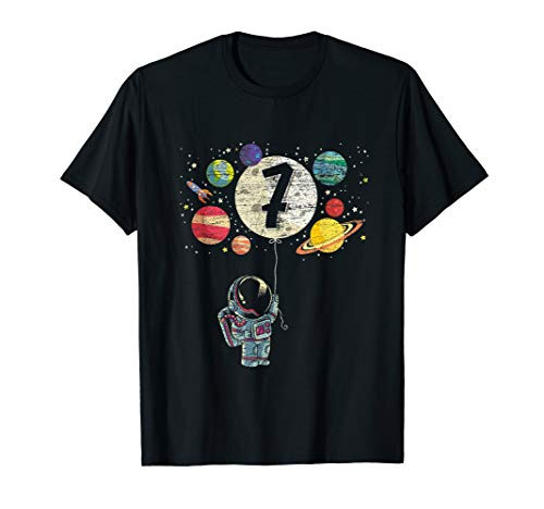 7 Years Old Birthday Boy Gifts Astronaut 7th Birthday T_Shirt