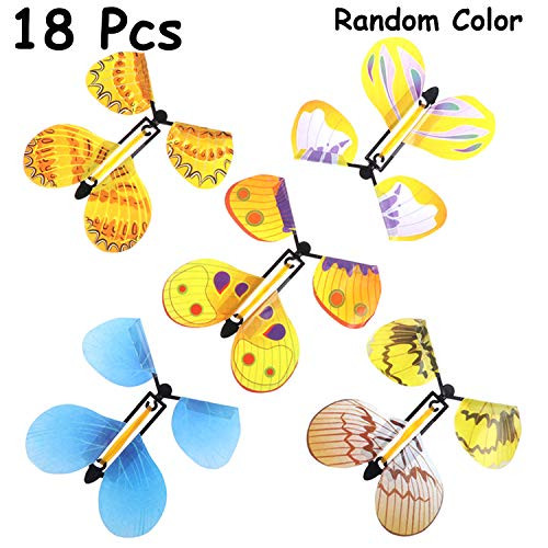 B bangcool Magic Flying Butterflies Rubber Band Powered Funny Wind Up Butterfly Toy Fairy Toy Surprise Gift _18Pcs in random type_