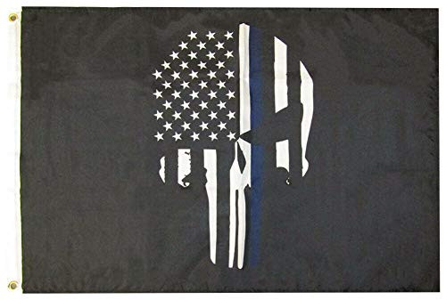 Trade Winds 2x3 USA Thin Blue Line Demon Skull Woven Poly Nylon Flag 2'x3' Premium Fade Resistant