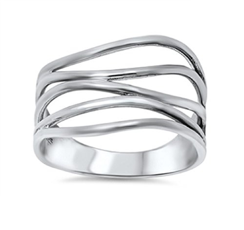 CloseoutWarehouse Sterling Silver Crooked Line Filigree Ring Size 7