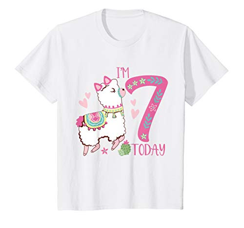 Kids I Am 7 Years Old 7th Birthday Girl Alpaca   Llama T_Shirt
