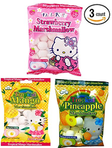 Eiwa Hello Kitty Jelly Marshmallow _ Strawberry_ Mango_ Pineapple _ 3_Pack_ 3.1_Ounce_ Total 9.3_ _ Japanese Style Marshmallows.