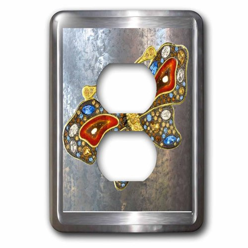 3dRose LSP_108069_6"Realistic Looking Silver Frame and Background with Our Glitter Art Butterflies 2 Plug Outlet Cover, Multicolor