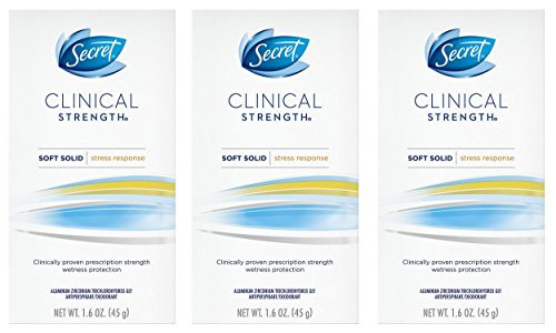 Secret Antiperspirant and Deodorant for Women, Clinical Strength Soft Solid, Stress Response, 1.6 Oz, Pack of 3 Secret Antiperspirant and Deodorant for Women, Clinical Strength Soft Solid, Stress Response, 1.6 Oz, Pack of 3