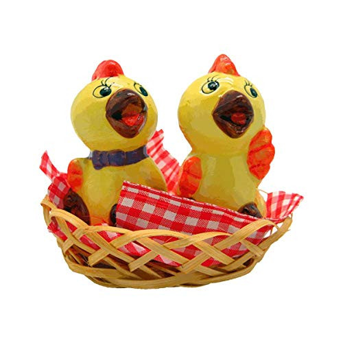 Chickens in Basket Animal Ceramic Salt and Pepper Shakers Set by E.H.G