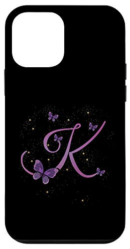 iPhone 12 mini Romantic Butterfly Initial Letter K Purple Monogram Case