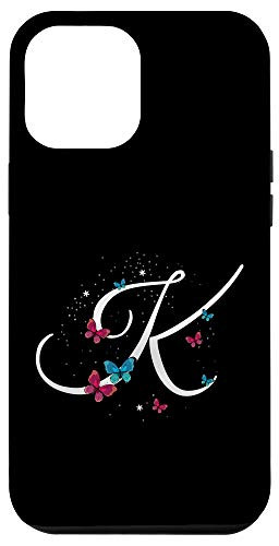 iPhone 12 Pro Max Romantic Butterfly Initial Letter K Pink And Blue Monogram Case