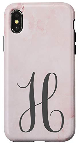 iPhone X XS Initial H Rose Pink Letter H Monogram Girls Gift Phone Case