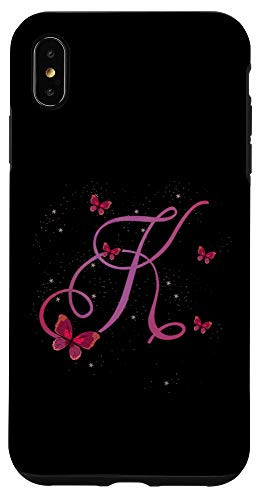 iPhone XS Max Romantic Butterfly Initial Letter K Purple Monogram Case