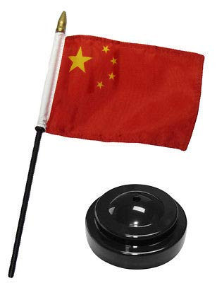 K's Novelties China Country Chinese 4 inch x6 inch  Flag Desk Wood Table Stick Staff Black Base