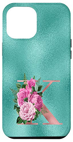 iPhone 12 Pro Max Teal floral Initial letter K monogram lilac flowers Case