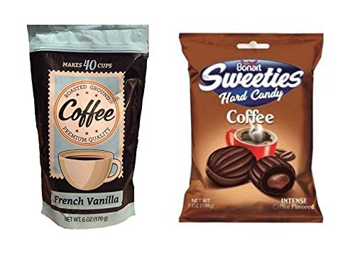 Roasted Ground Coffee Premium Quality French Vanilla 6oz  Plus  Bonart Sweeties Hard Candy Coffee 7oz