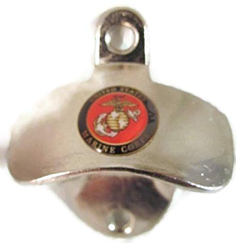 USMC US MARINE CORPS LOGO ON SILVER FINISH METAL WALL MOUNTED BOTTLE CAP OPENER NEW