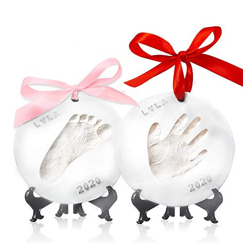 Baby Handprint Footprint Ornament Keepsake Kit _ Personalized Baby Prints Ornaments for Newborn _ Baby Nursery Memory Art Kit _ Baby Shower Gifts_ Christmas Gifts _Glaze Paint_