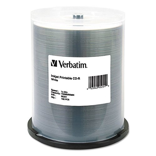 Verbatim CD-R 700MB 52X White Inkjet Printable Recordable Media Disc - 100pk Spindle