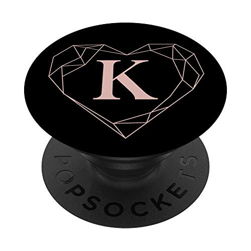 Black Rose Pink Monogram Letter K Initial Heart Design PopSockets PopGrip  Swappable Grip for Phones  and  Tablets