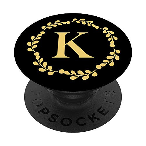 Sunflower Yellow Black Eucalyptus Monogram Letter K Initial PopSockets PopGrip  Swappable Grip for Phones  and  Tablets