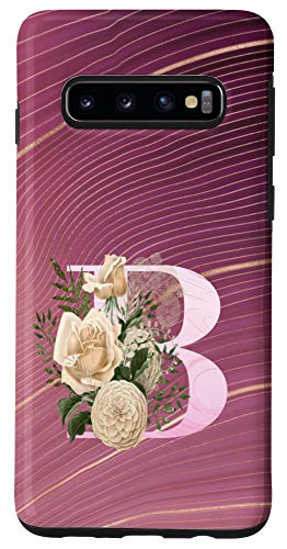 Galaxy S10 Maroon floral Initial Letter B monogram beige roses Case