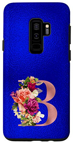 Galaxy S9 Plus  Blue floral initial letter B monogram lilac blush flowers Case